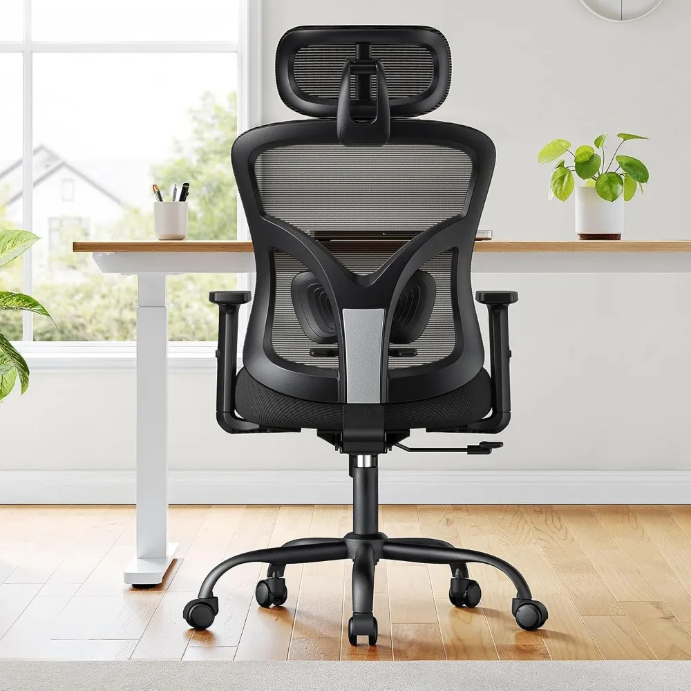 Ergonomic Office Chair with Padded Lumbar Support, 2D Headrest, Adjustable Armrests, Upgraded Contoured Seat Cushion