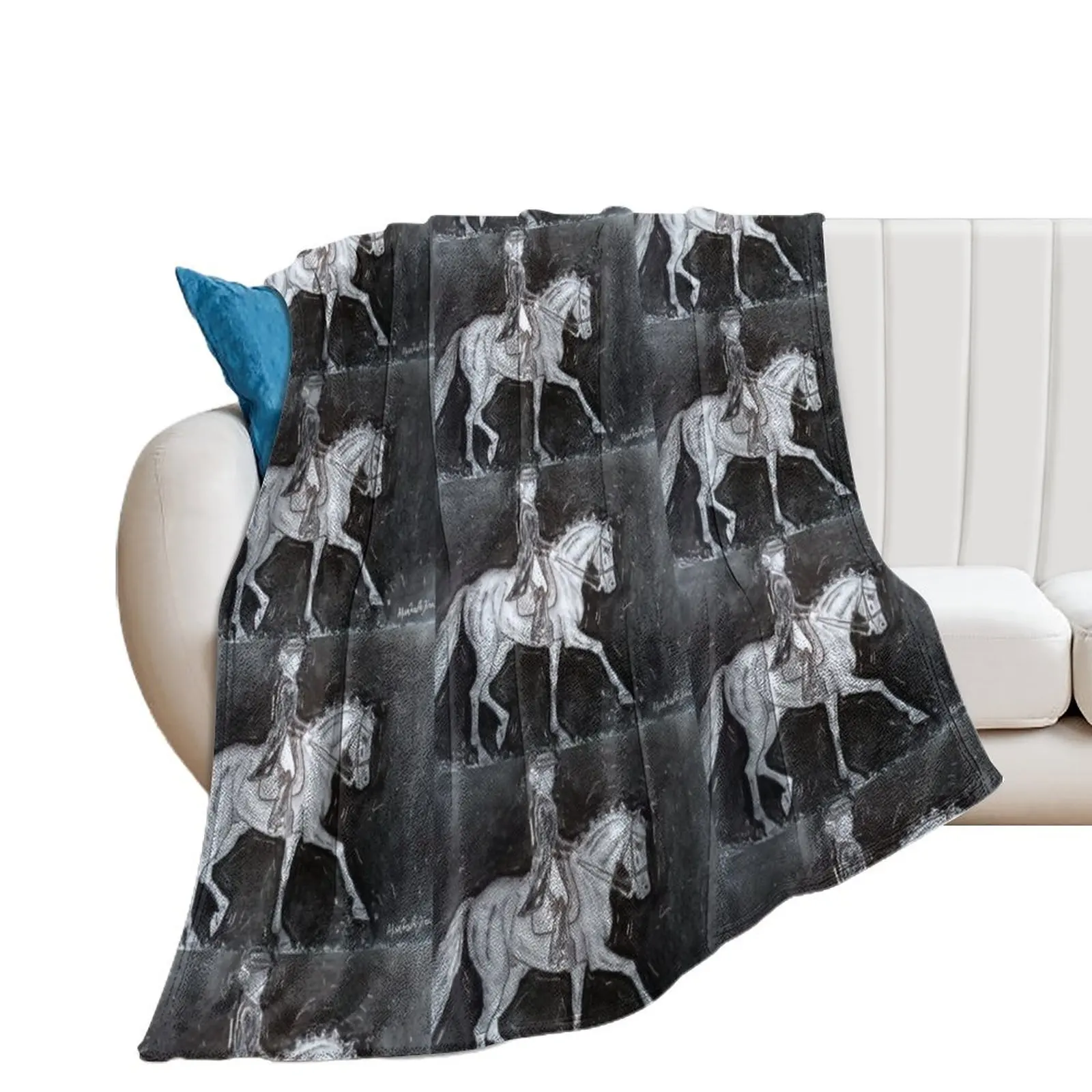 Dressage drawing black and white Throw Blanket Baby Bed Fashionable Large Retros Blankets