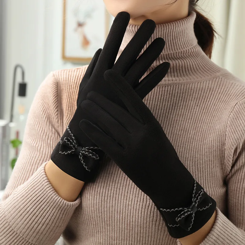 1pair Women Autumn Winter Velvet Insulated Gloves Korean Version Cute Anti Cold Velvet Touchscreen Gloves Cycling Driving Gloves