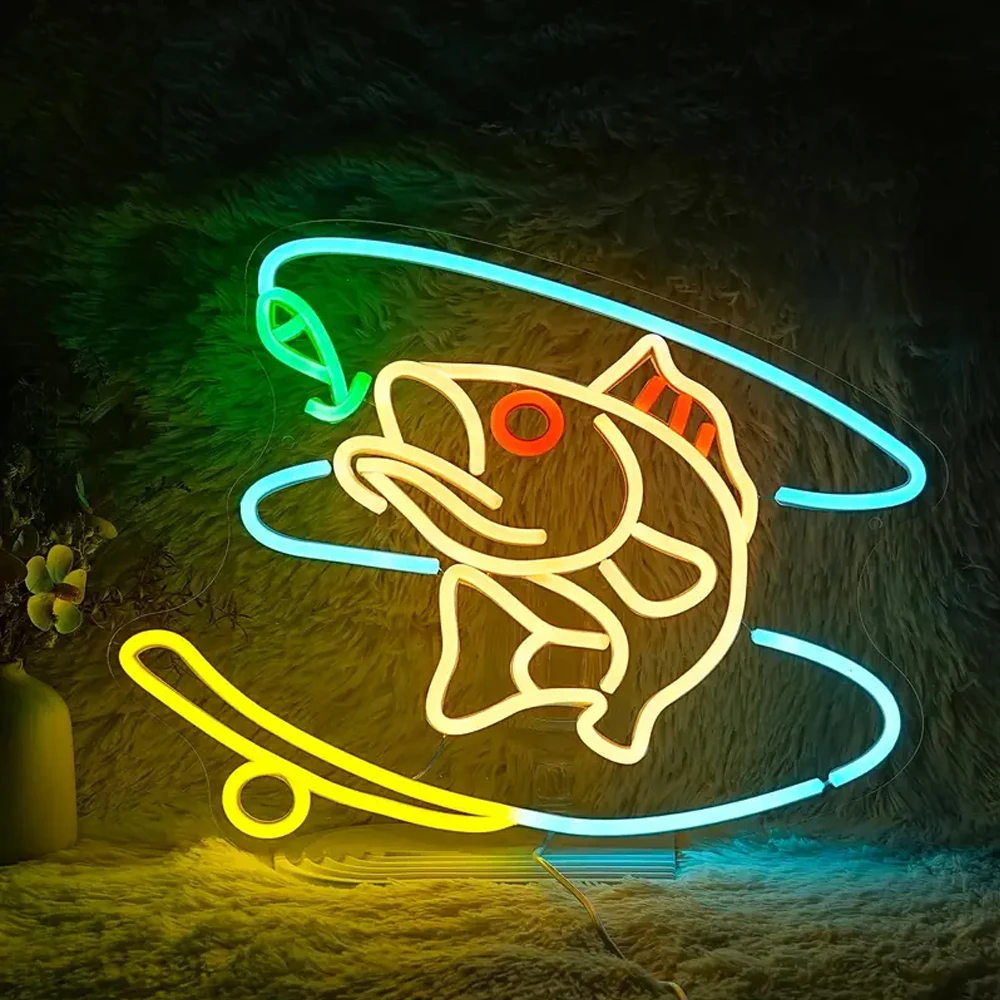 Fishing Neon Sign Dimmable Fly Fishing Neon Sign for Wall Decor LED Room Decoration For Go Fishing Sign Fishing For Gear Store