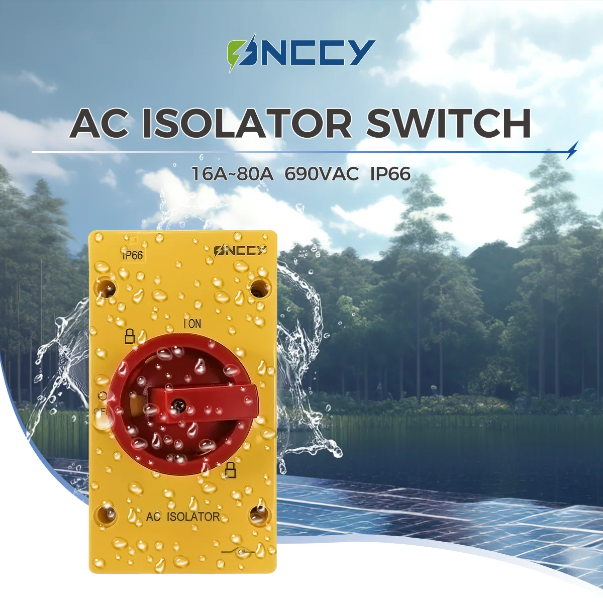 

ONCCY AC Isolation Switch, 4P 80A Rotating belt lock , Disconnector Switches For Solar Rotating Handle IP66 Waterproof