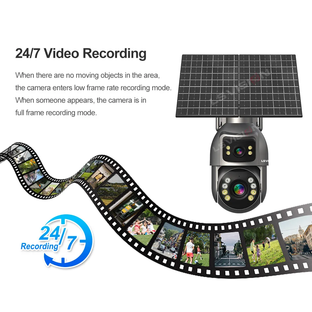 LS VISION 8MP 20X Optical Zoom 4G Dual Screen AOV Solar Camera Outdoor 4K 24/7 Recording 50m Detection Distance Security Cameras