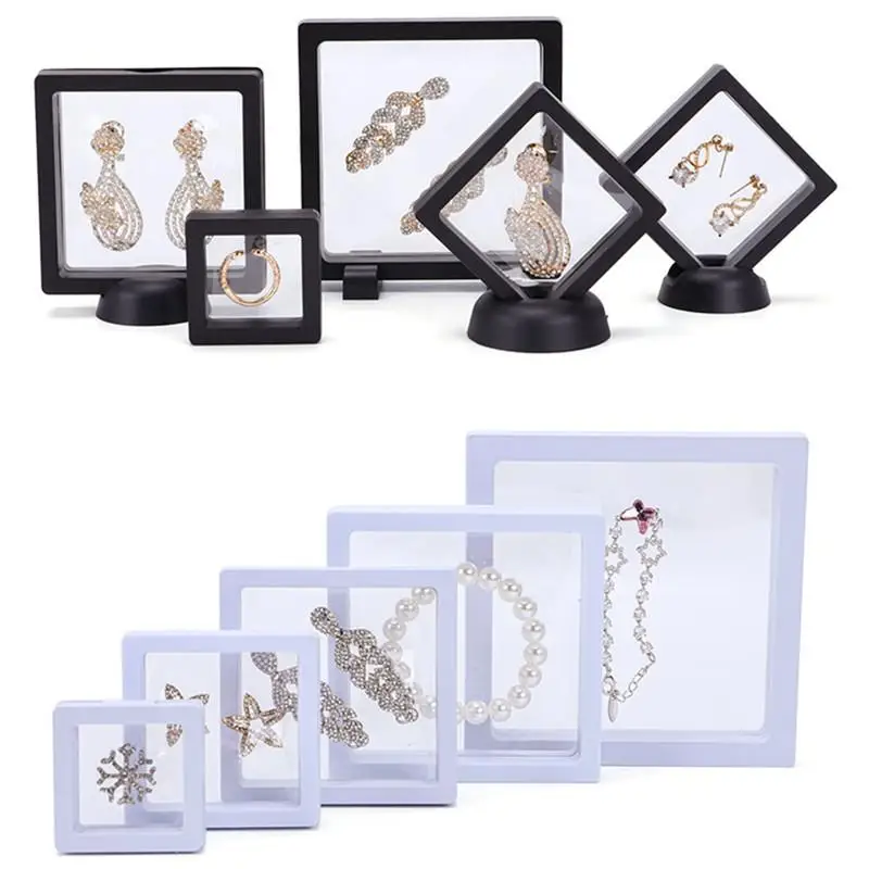 Set 3D Floating Display Case Stands Holder Suspension Storage for Pendant Necklace Bracelet Ring Coin Pin Gift Jewelry Box