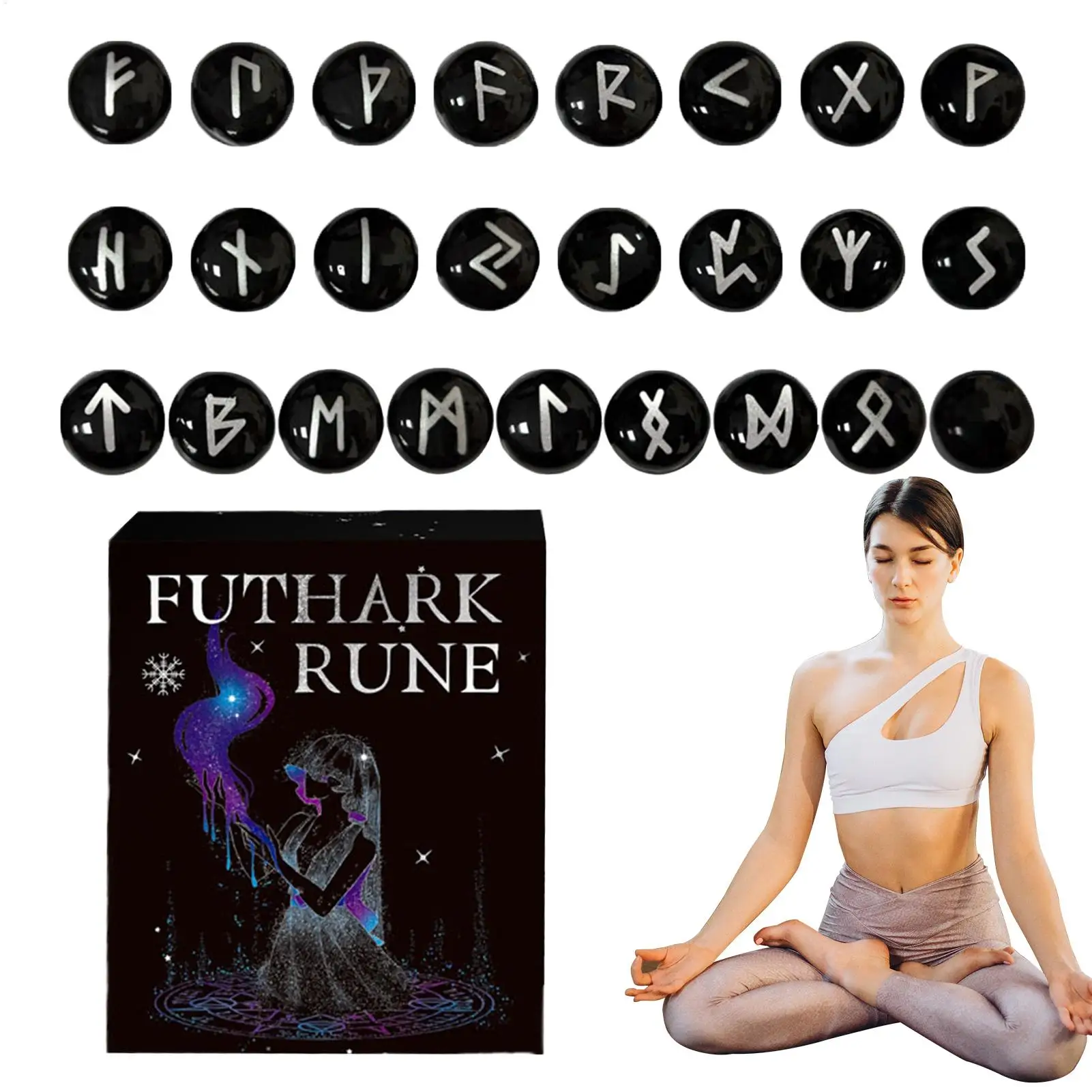 

25pcs/set Natural Rune Stones Energy Stones Black Glass Rune Stone Witch Special Symbol Meditation Ritual for Divination