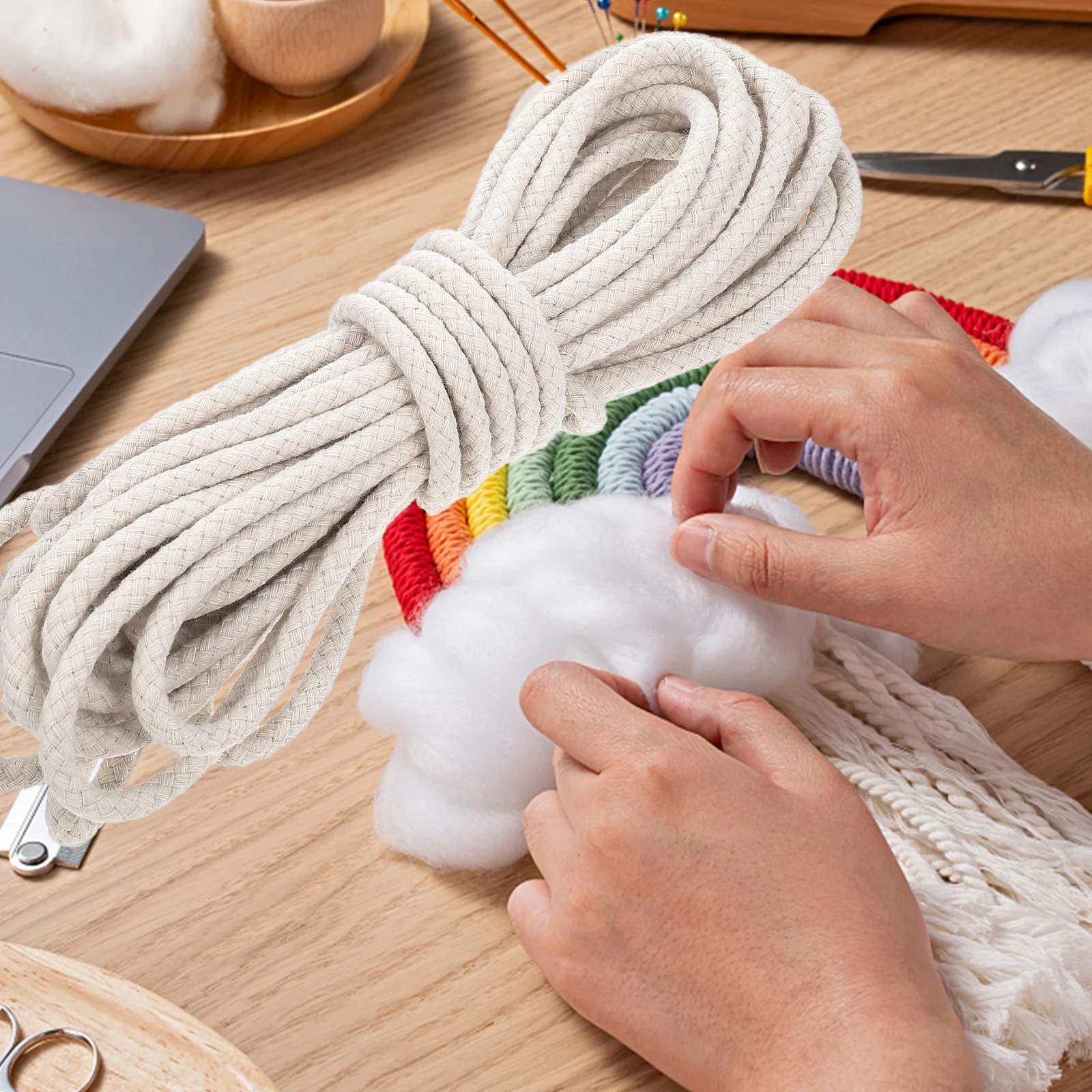 

1 Roll Core Spun Cotton Rope Easy Cut Fine Workmanship Lightweight for DIY Crafts Hand Weaving Gong String Braided Hanging