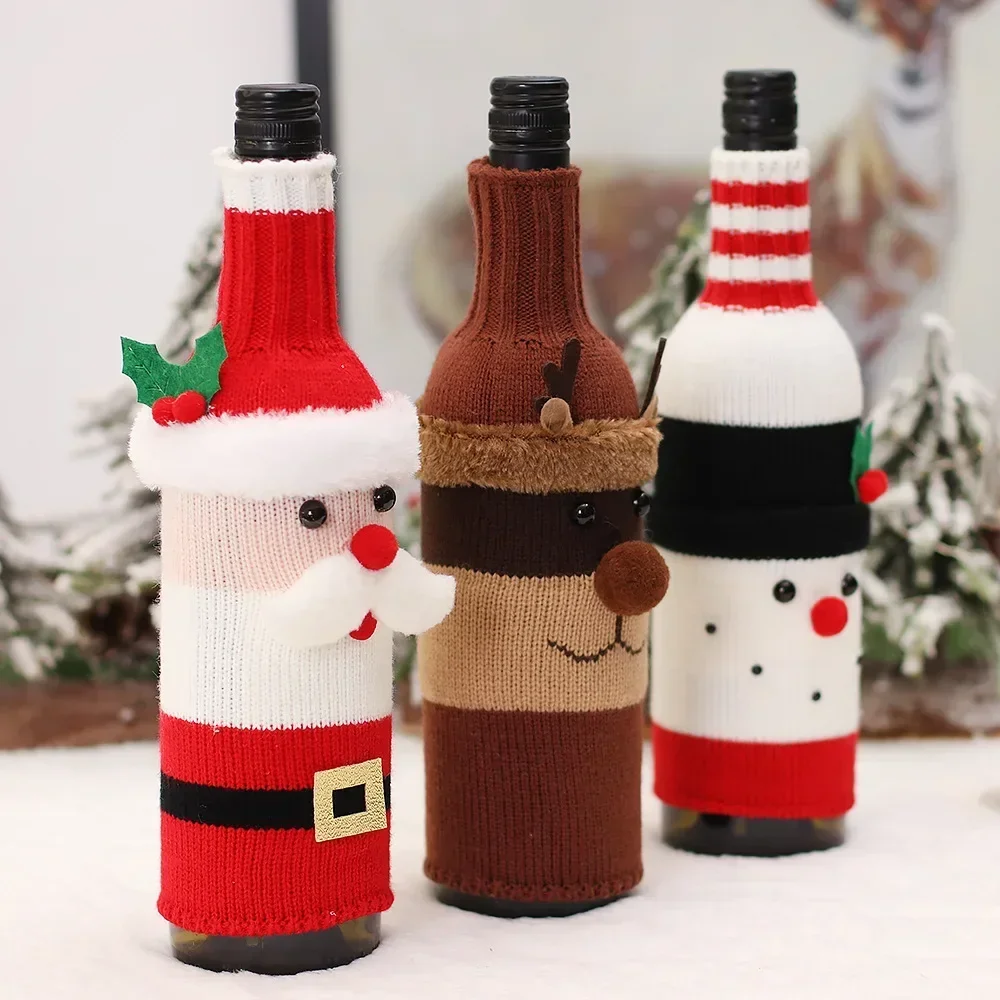 Knitted Wine Bottle Cover Santa Snowman Knitted Soft Wine Bottle Holders For Christmas Party Dinner Table Decorations New Year