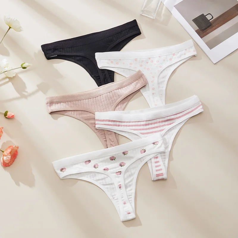 Erdbeer-Mädchen-Slips: Süße, sexy Damen-Baumwoll-Tangas mit Schleife, G-String, Damenunterwäsche