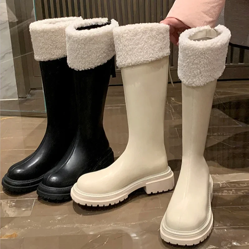 Dropshipping Plush Thick-Soled Snow Boots Retro Splicing Heightened And Thin Knight Boots Casual Versatile Sexy Women's Boots