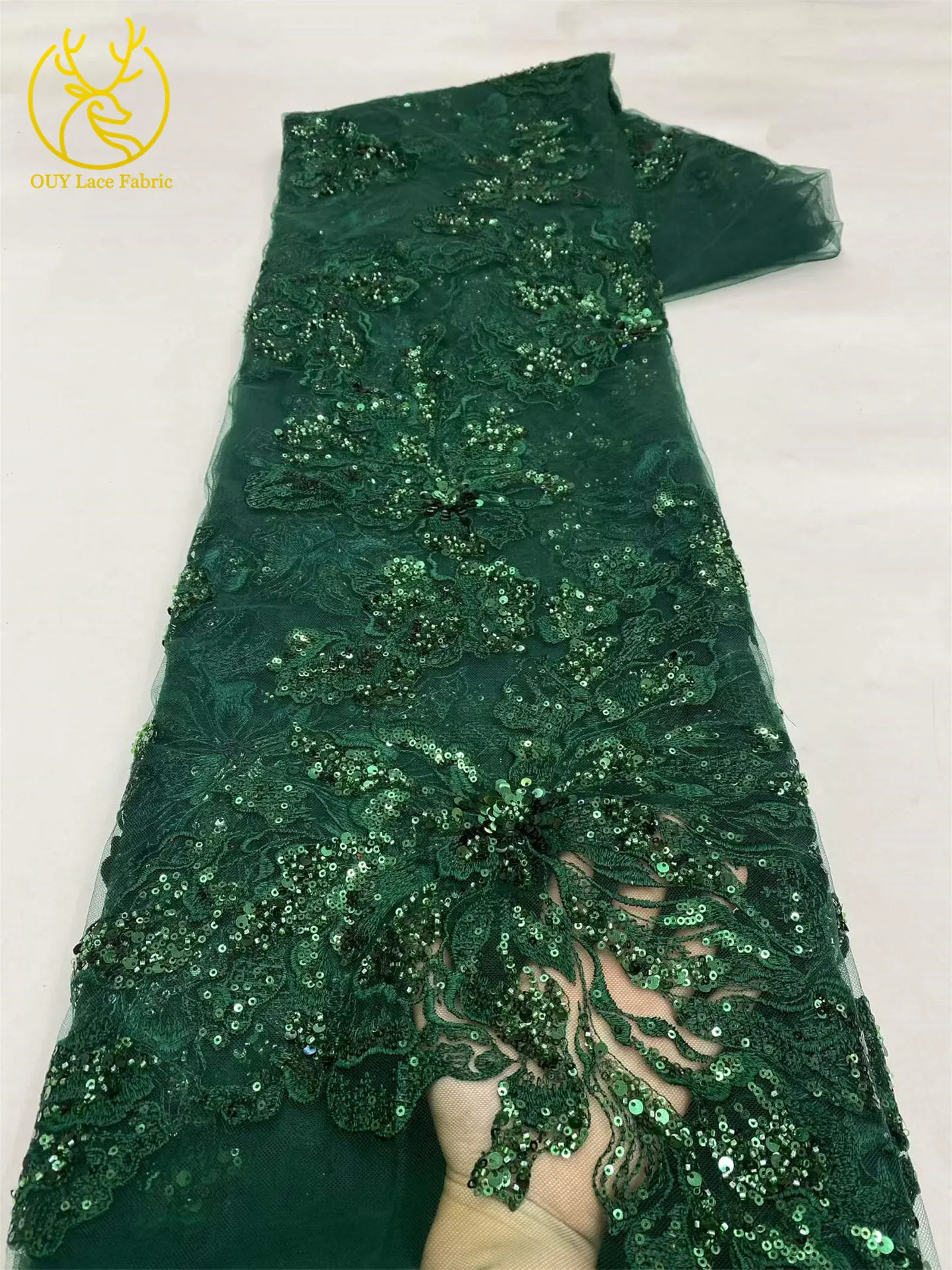 Roter Afrikanischer Bräutigam-Stickerei-Blumenspitzenstoff 2026 Hochwertiger Nigerianischer Pailletten-Perlen-Tüllstoff Hochzeitskleid-Stoff – Detail 22
