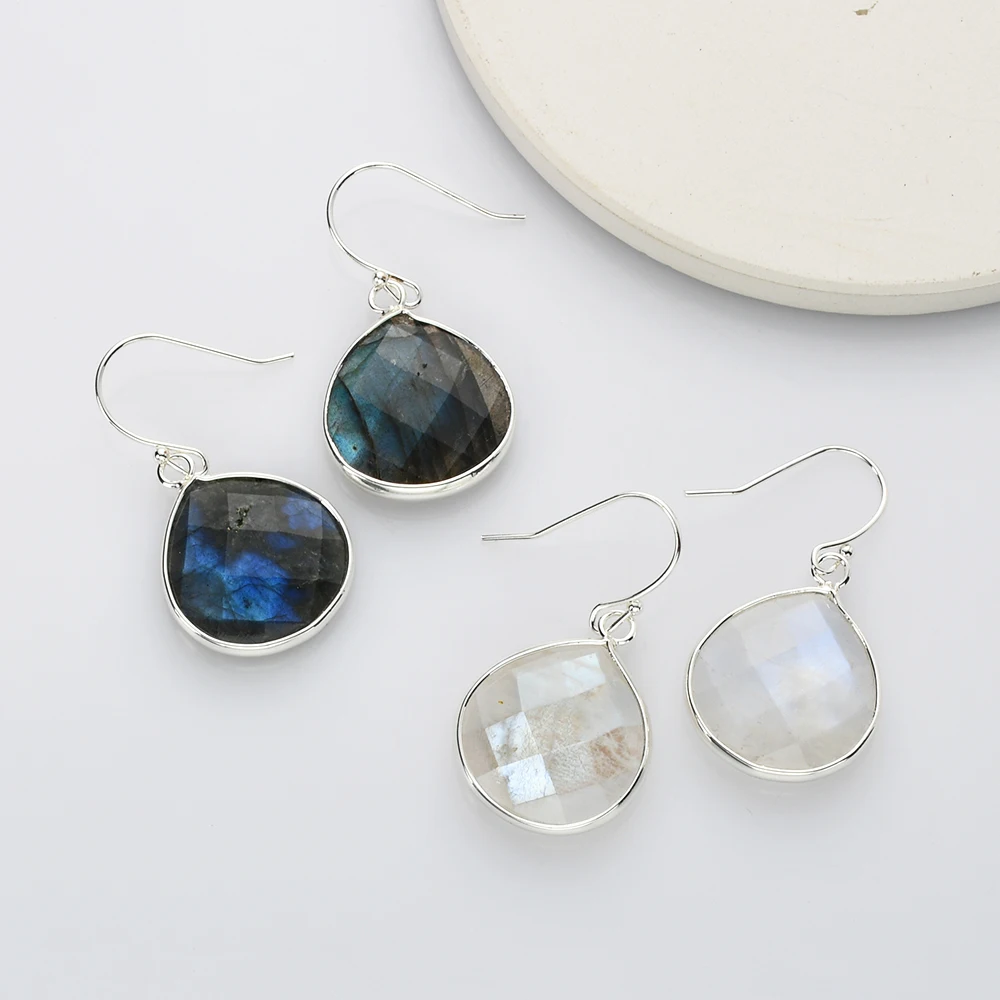 

BOROSA Unique Silver Color Labradorite Faceted Dangle Drop Earrings for Women Girls Fashion Birthday Jewelry Gifts Accessories