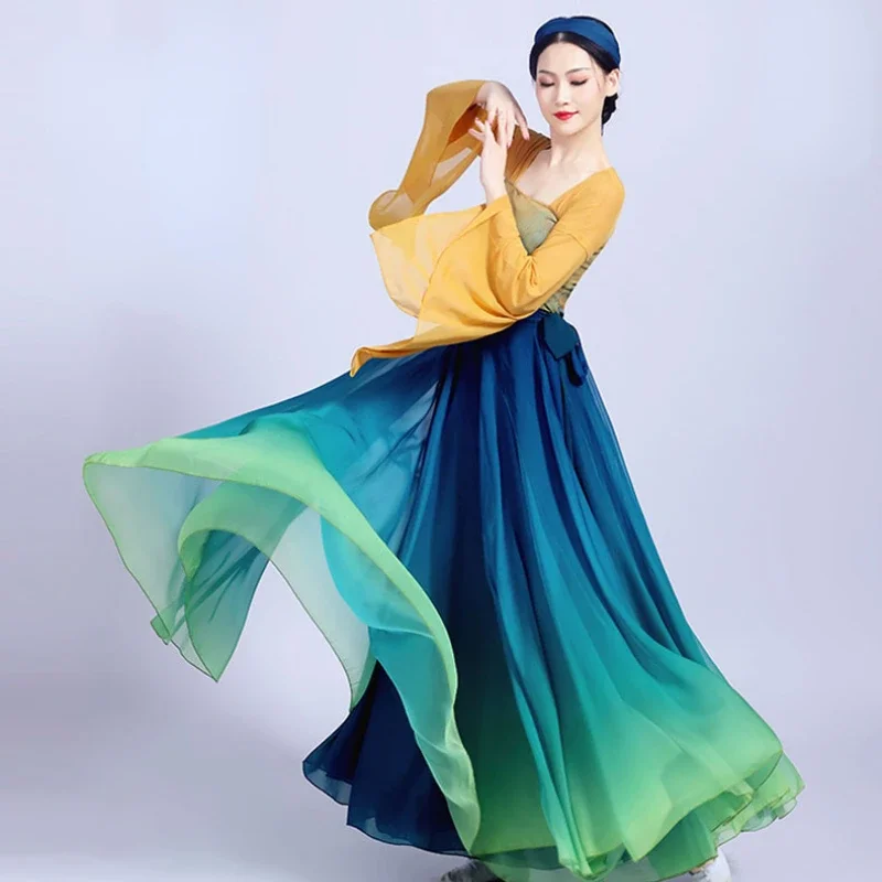 Costume da danza classica Dinastia Tang Danza nazionale in stile cinese Elegante abbigliamento antico Yangko Hanfu Danza popolare Abito da palcoscenico