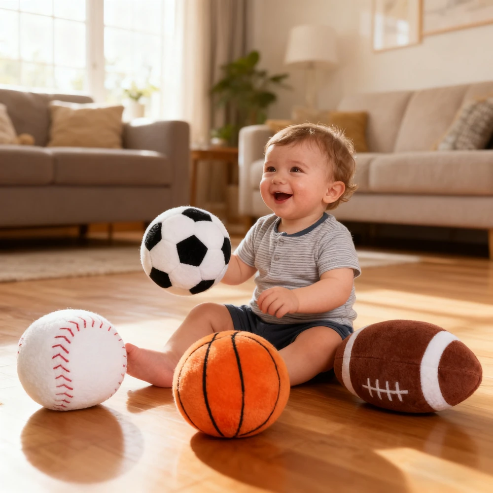 カラフルな学習＆教育用ぬいぐるみ、赤ちゃん・子供向けボール・リング・ラトル、1歳児向けサッカー・野球教育用ぬいぐるみ