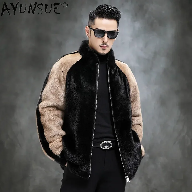 

AYUNSUE Mink Real Fur Coat Winter Jacket Luxury Mens Fur Coat Casual Warm Mink Fur Jackets and Coats Sobretudo Masculino SGG919