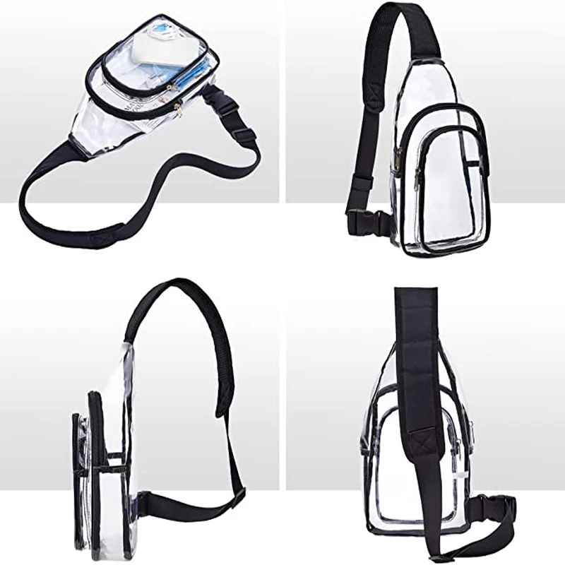 Transparent Double Layer Shoulder Bag Fashion Simple PVC Clear Crossbody Pouch Waterproof Outdoor Sports Chest Bag