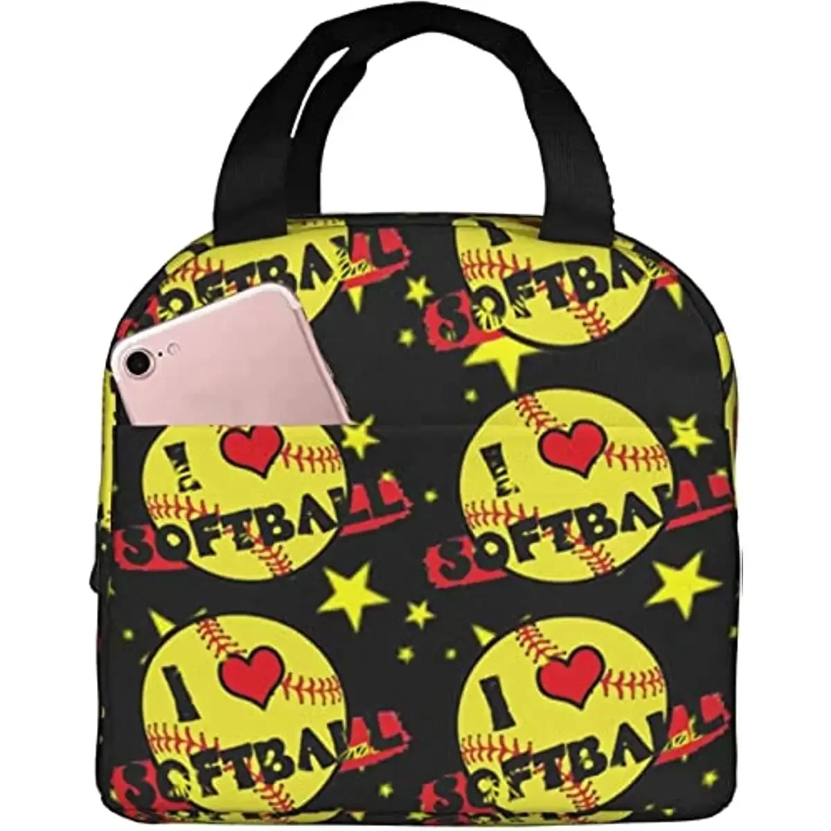 Reusable Lunch Tote Bag Girls Love Softball Insulated Lunch Bag Durable Cooler Lunch Box