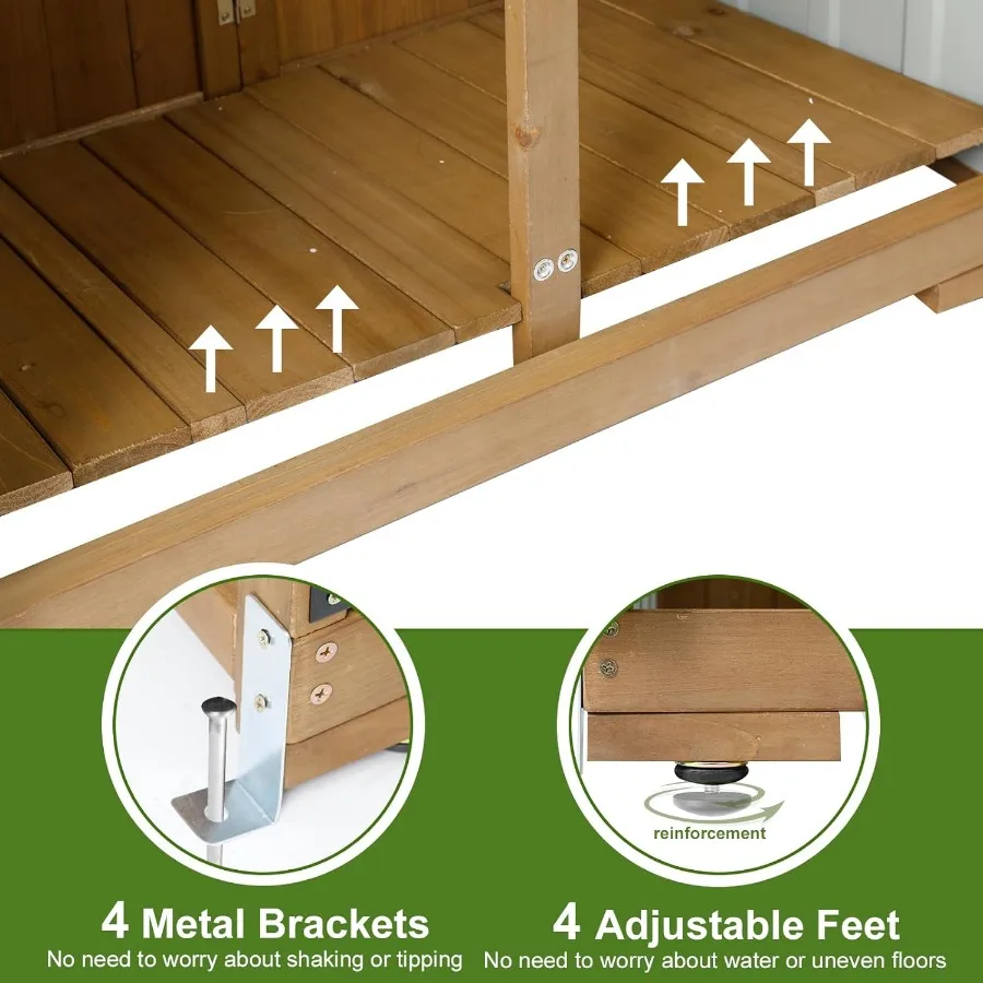 خزانة تخزين خارجية معدنية خشبية مع سقف مقاوم للماء لسقيفة أدوات الحديقة تتميز بـ 6 أبواب مفصلية على شكل حرف T وأقدام معززة معي #5