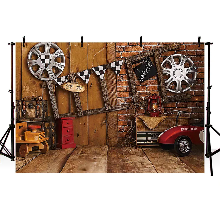 Mehofond Photography Background Garage Car Repair Mechanic Child Birthday Party Cake Smash Portrait Decor Backdrop Photo Studio