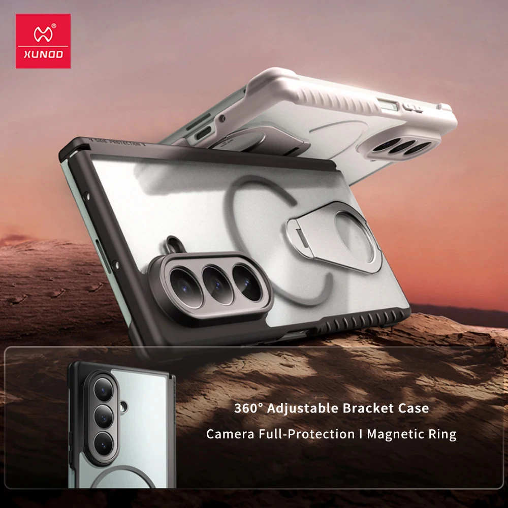 

Магнитный чехол Xundd для Samsung Galaxy Z Fold 7, Invisibale 360 ° Регулируемая кольцевая подставка с матовой отделкой, прозрачный чехол для телефона