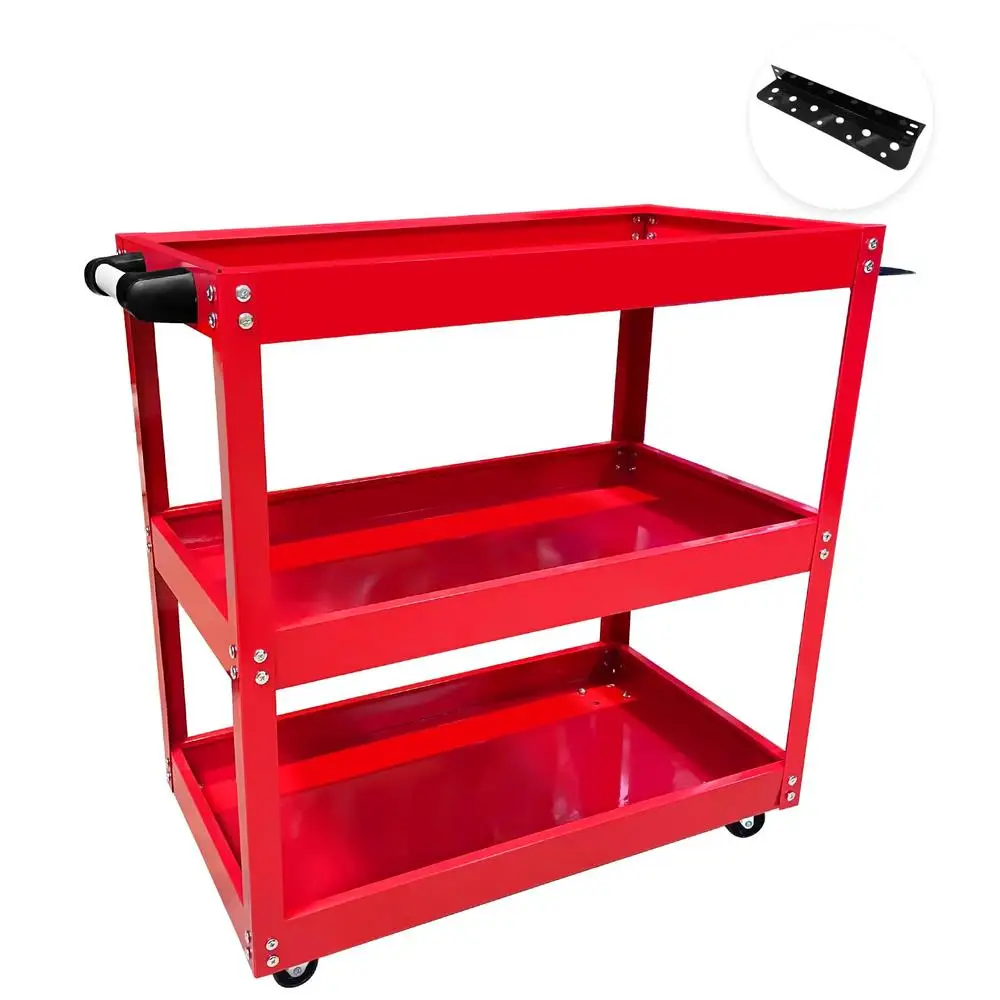 3 Tier Rolling Tool Cart 330LBS Metal Utility Cart with Wheels & Ergonomic Handle Heavy Duty Steel Rolling Cart Tools Parts &