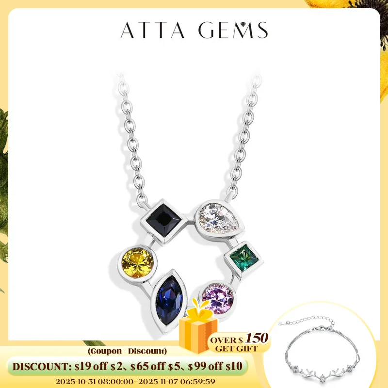 

ATTAGEMS S925 Sterling Silver Necklace 18K Yellow White Gold Plated O-chain Pear Zircon Marquise Sapphire Jewelry Gift For Women