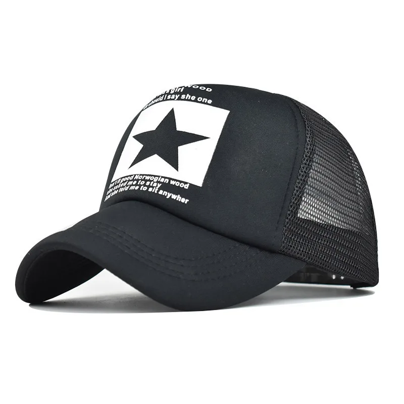 

New Style Popular Three Dimensional Five Pointed Star Embossed Letter Mesh Hat