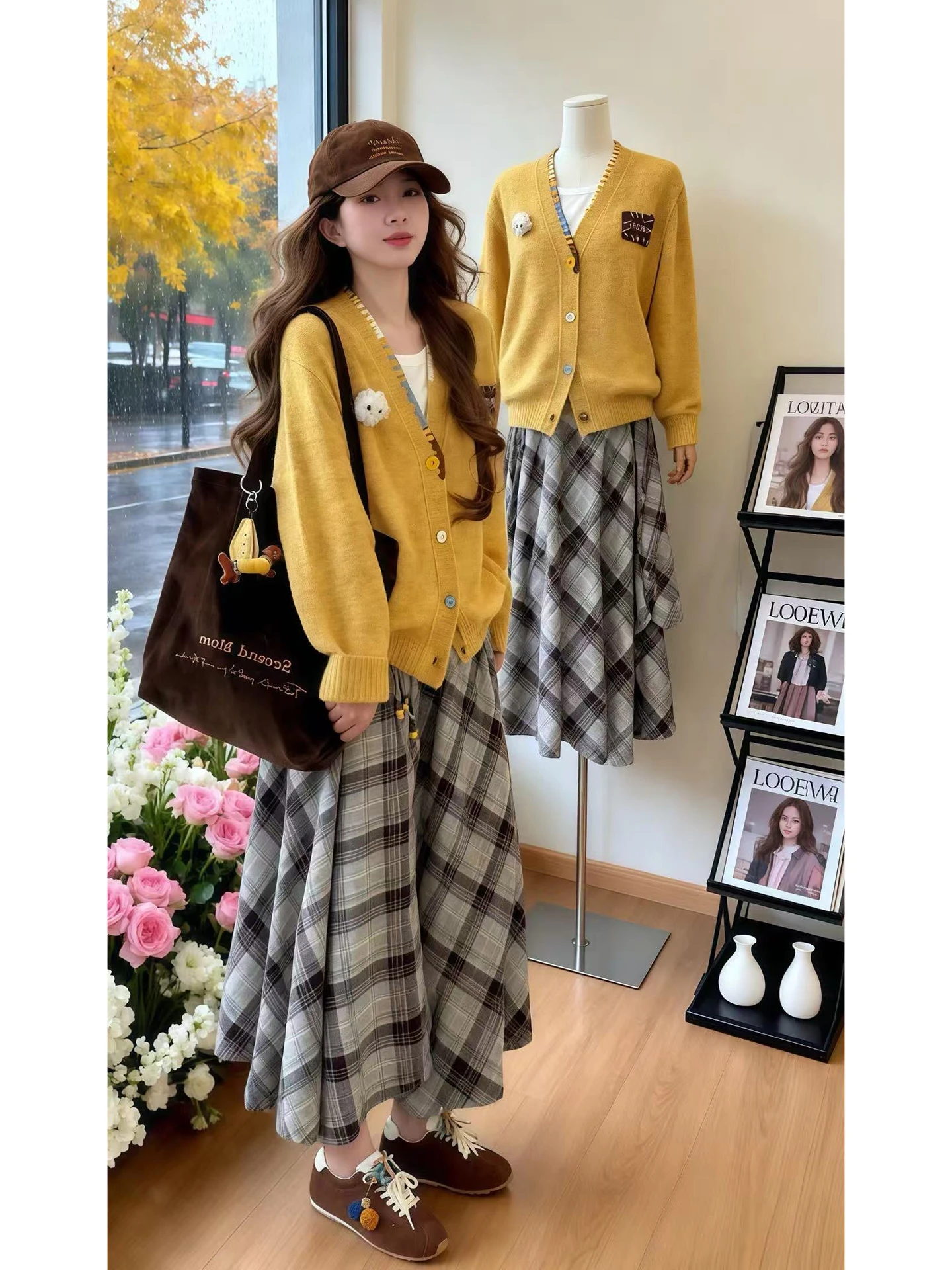 

Stylish Winter Outfit High-End Salt System Sweater Cardigan Half Skirt Two-Piece Set Women Elegant Lady Long Sleeve Polyester