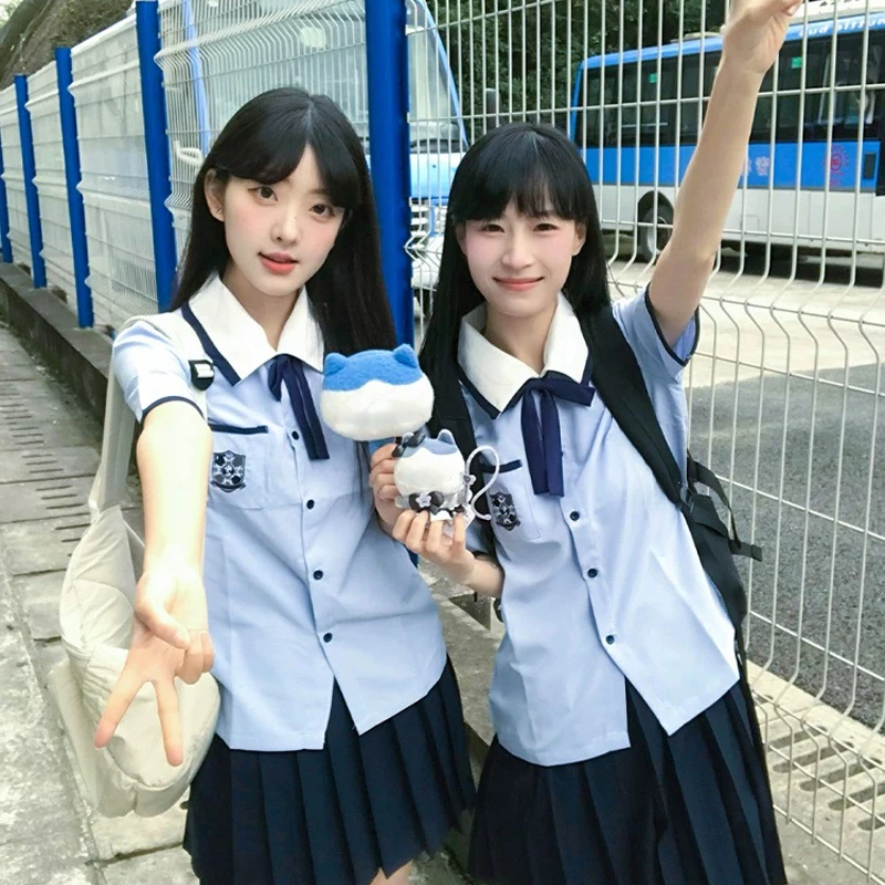 Set uniforme cinese Taiwan Jk per ragazze vestiti della scuola superiore studente blu marinaio Seifuku camicia uniforme donna gonne a pieghe blu scuro