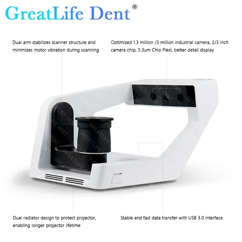 GreatLife Dent Dental EXOCAD 1,3/3 megapiksela 3D Niebieskie światło Cyfrowy skaner QScan Pulpit Superszybkie skanowanie CAD CMD i oprogramowanie