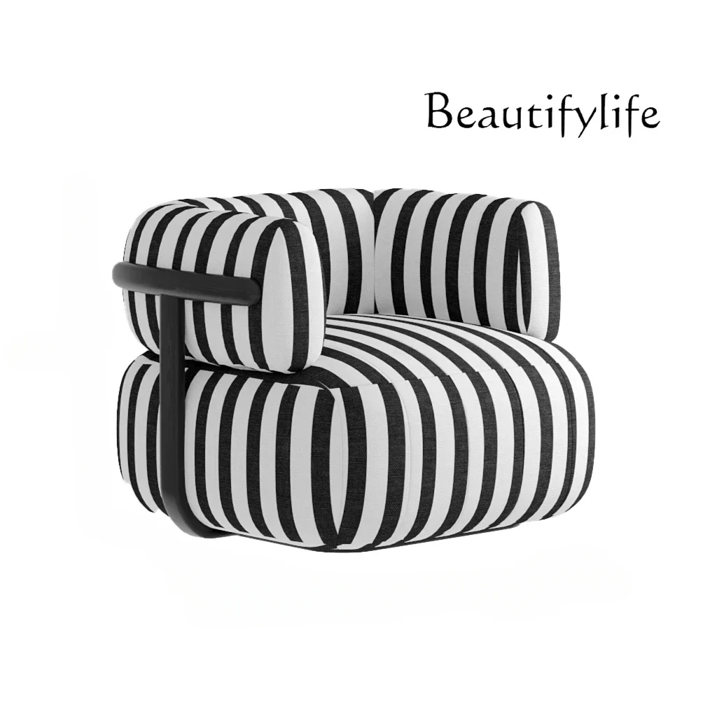 X40 Medieval Style Designer Small Apartment Striped Premium Balcony Single Sofa Living Room Leisure Creative B & B Retro