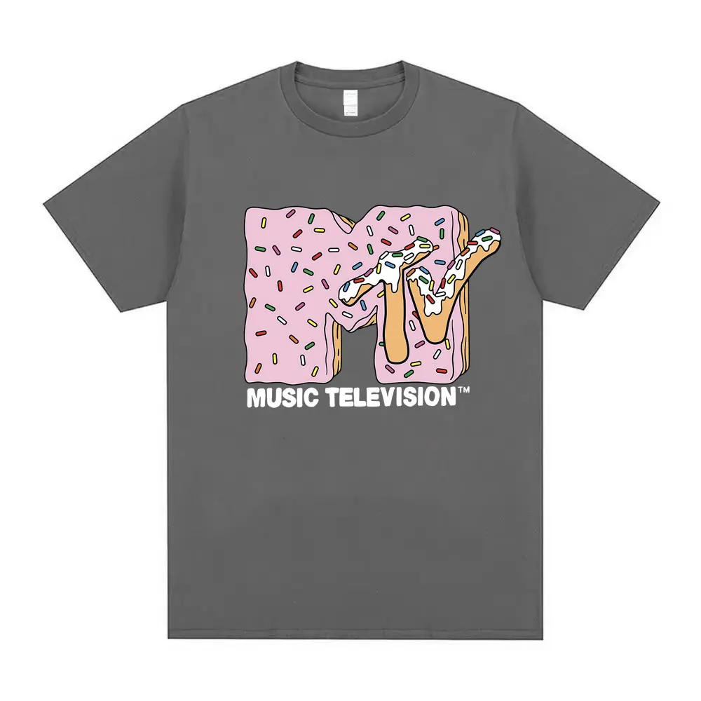 MTV Music Television Pink Frosting Doughnut Graphic Tshirt Men Women Casual Oversized Aesthetic T-shirts Men's Cotton T Shirts
