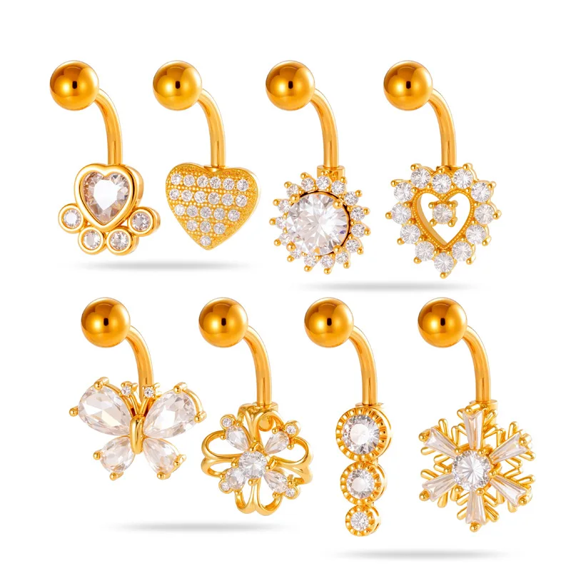 تشيكوسلوفاكيا الزركون ندفة الثلج 14 جرام الفولاذ المقاوم للصدأ البطن زر خواتم عطلة السرة الحديد ثقب للنساء مثير مجوهرات اكسسوارات