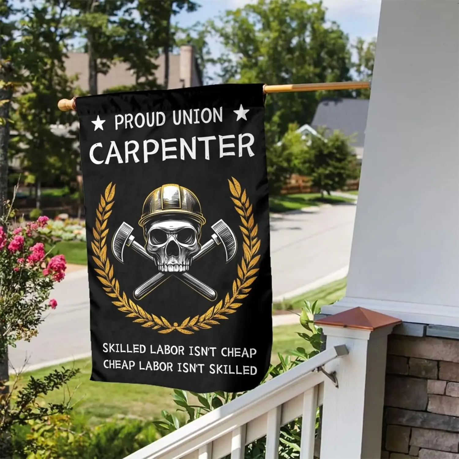 Proud Union Carpenter - Woodworking Carpentry Woodworker Bright Double-Sided Garden Flag 12x18 Inches: Add Charm To Your Yar AAS