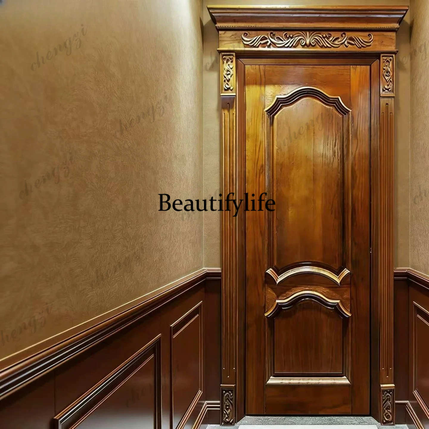 American interior suit household casement bedroom custom solid wood multi-layer paint wooden door head