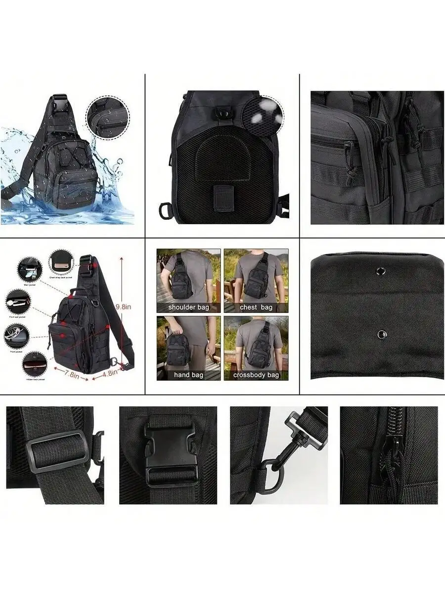 

Waterproof Tactical Sling Bag With Molle System, Durable Nylon Shoulder Chest Hand Bag For Fishing Hiking Camping Outdoor Use