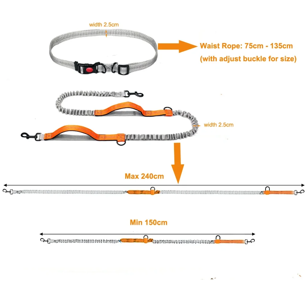 Running Leash High Bungee Big Dog Leash Hands Free Two Handle Control Dual Padded with Waist Rope Reflective Dog Leashes