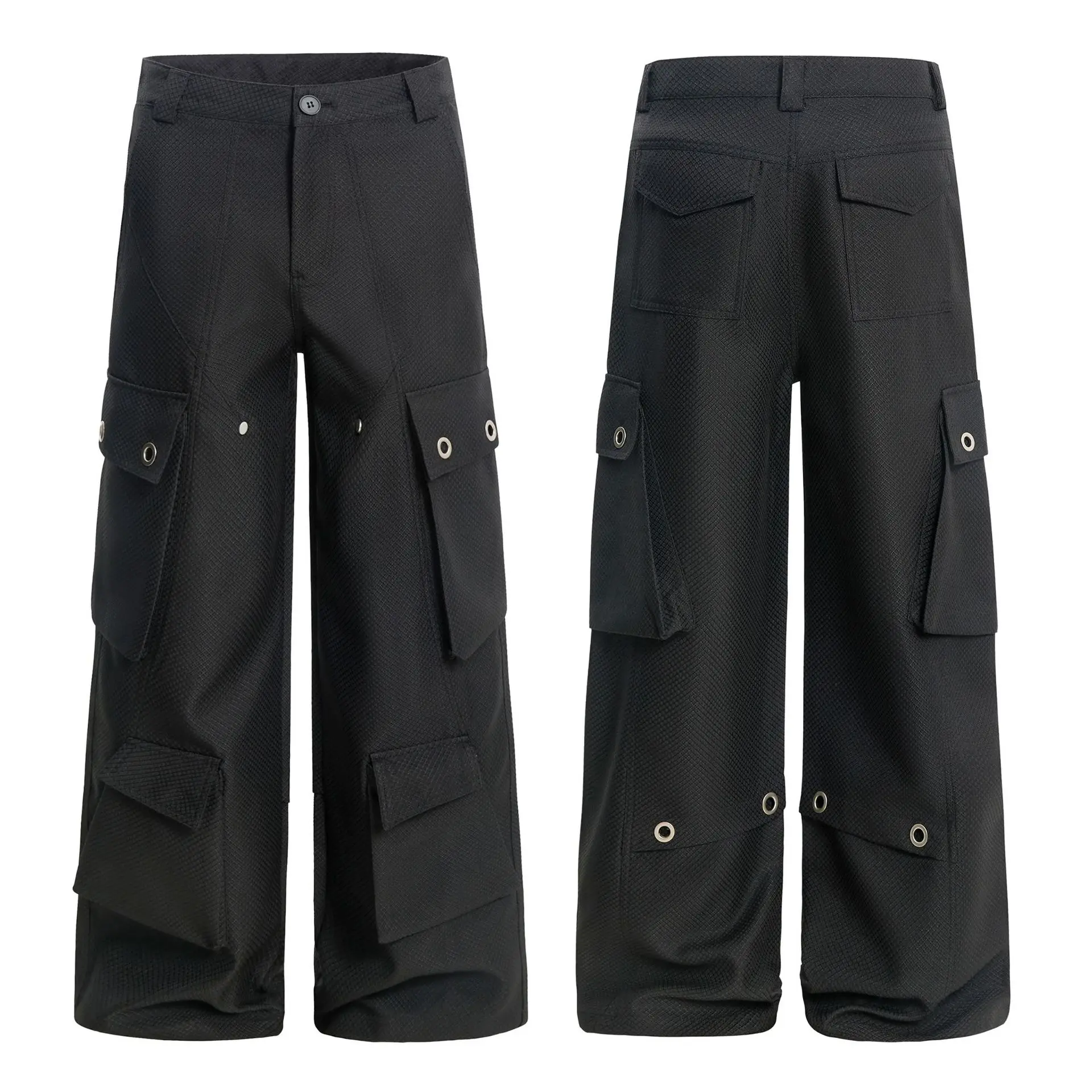 OR FL Texture Sensation Multiple Pockets Cannonball Pants Baggy Wide Leg Deconstruction Cargo Trousers Floor-length Pants Y2k