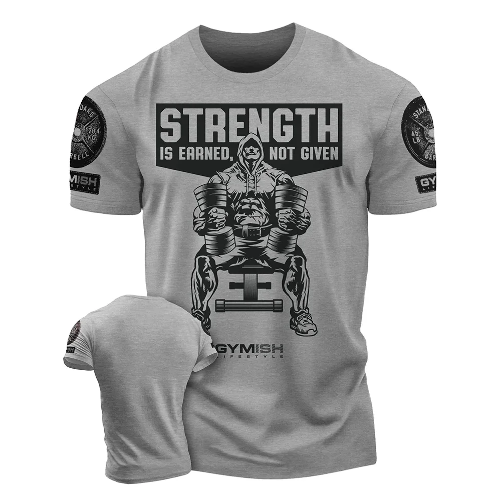 Men's T-Shirt Strength Earned Workout 3D Print T-Shirts Funny Gym Short Sleeves Muscle Man Tough Guy Oversized Men Clothing Tops