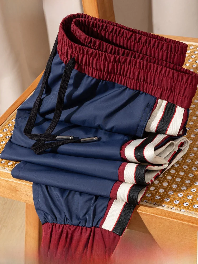 Casual Slim Fit Ice Silk Sports Pants Men's Lightweight Drapey Elastic Waisand Nine-Piece Qui-Dry Youth Faion Trend Brand
