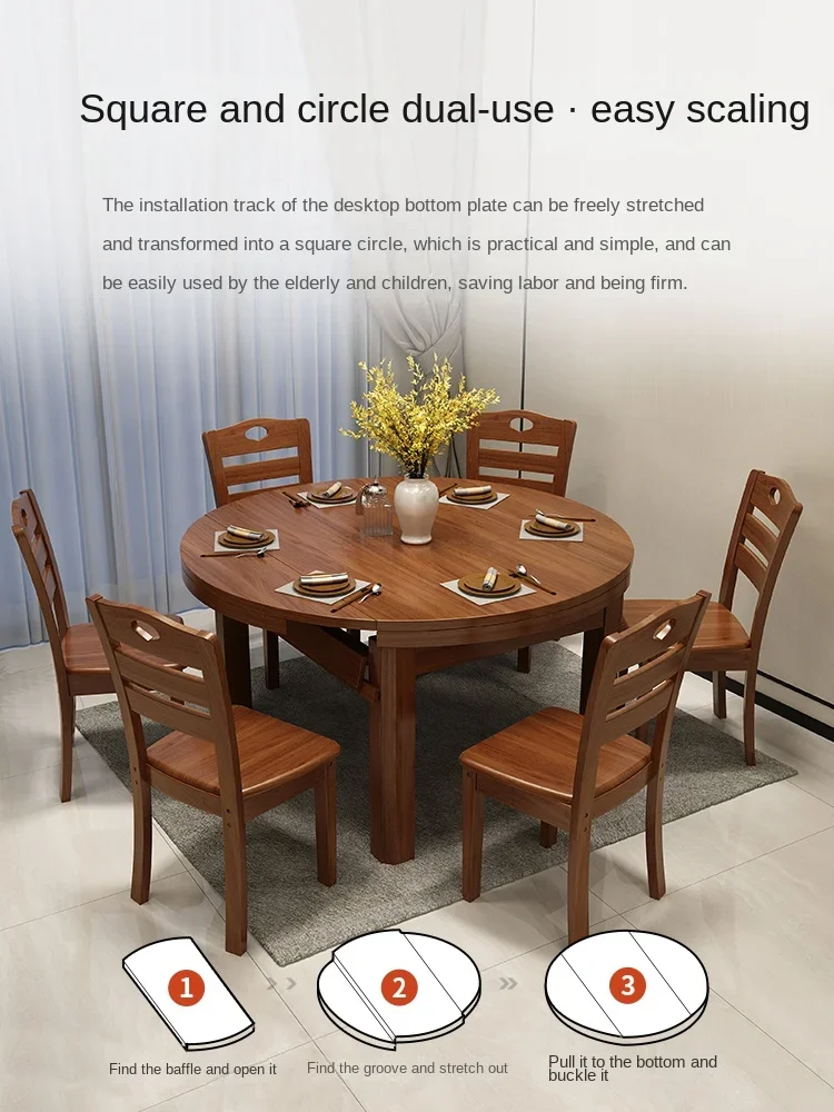 Xl Furniture Retractable Solid Wood Dining Tables and Chairs Set Dining Table Home round Table Eight-Immortal Table