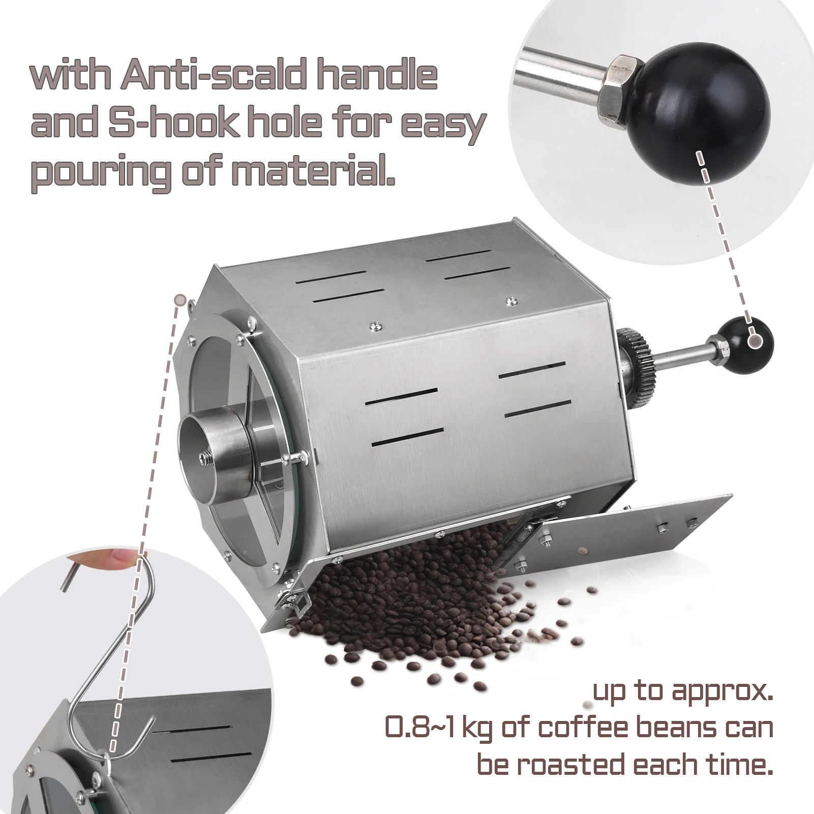 5L Electric Manual Coffee Roaster Coffee Bean Nuts Baking Machine Home Outdoor Roasting Machine Stainless Steel visible