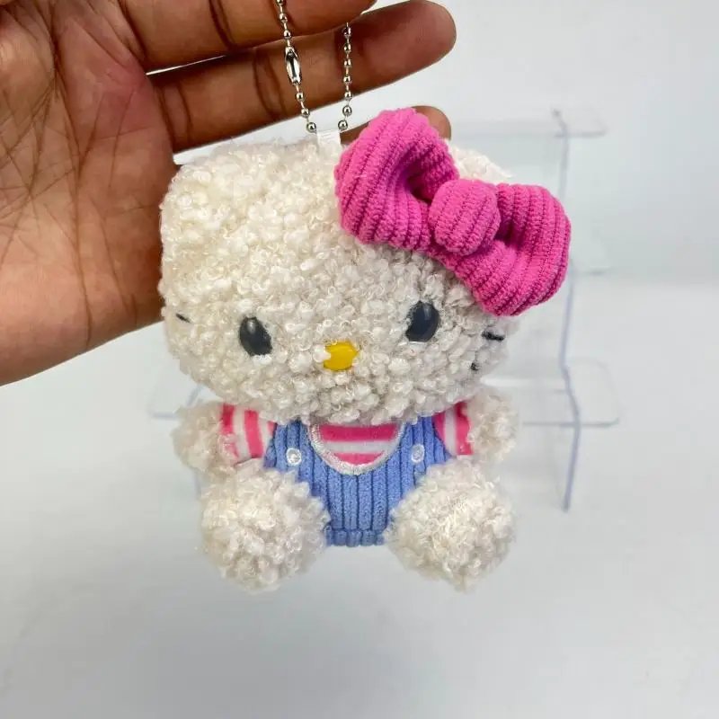 Anime Sanrio Backpack Pendant Kawaii Hellokitty Soft Corduroy Pile Fried Shrimp West Blue Flower Kitty Keychain Pendant Doll