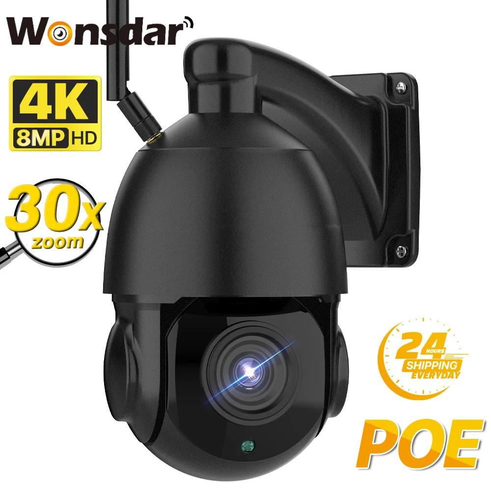 Outdoor 30X Zoom POE IP Camera 8MP 4K PTZ Speed Dome  PTZ Camera Onvif Two Way Audio IR 100m Surveillance iCsee