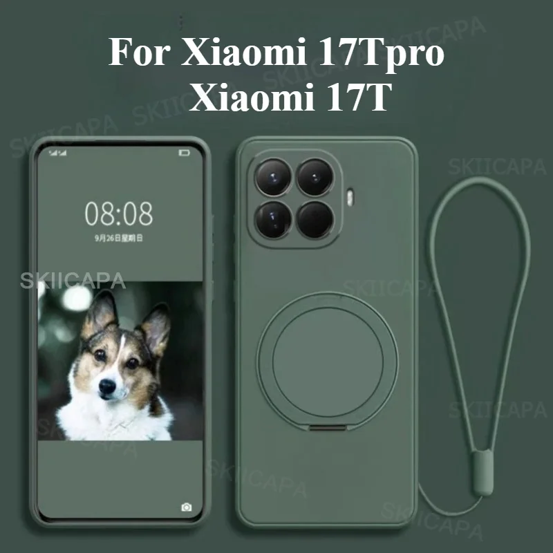 Für Magsafe Magnetische Lanyard-Hülle für XIAOMI 17T 17TPro Flüssiges Silikon Drehbarer Halter Stoßfeste Weiche Rückabdeckung für MI17T Pro