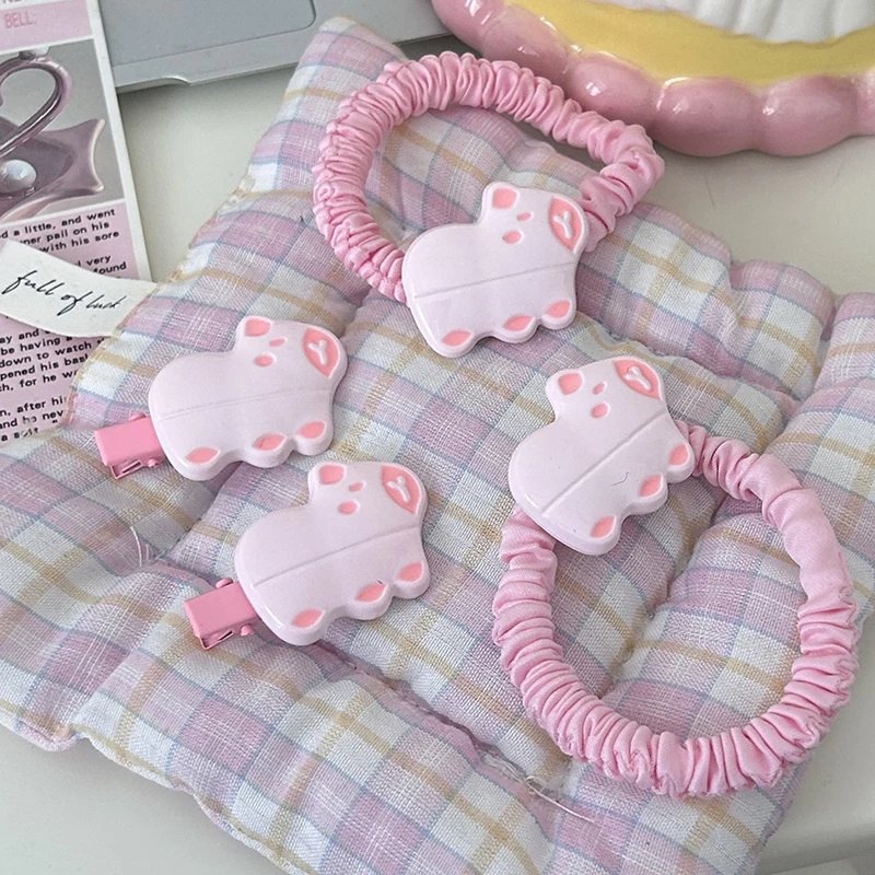 2PCS Cartoon Cute Capybara Elastic Hair Ties Sweet Hair Clips Girls Kawaii Animals Hairpins Barrettes All-match Hair Accessories