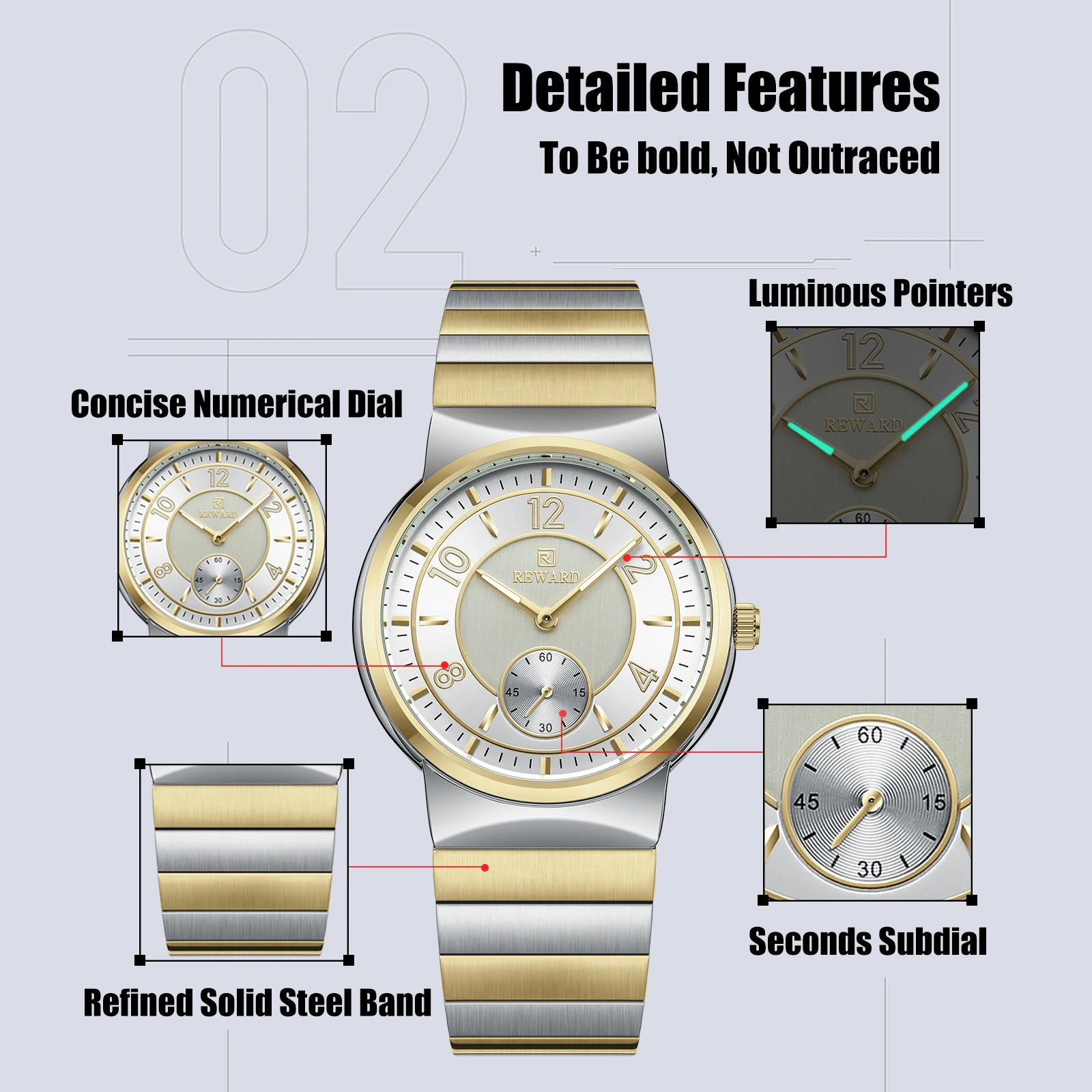 REWARD luxury watch for men simple best quality stainless steel analog quartz watch man waterproof