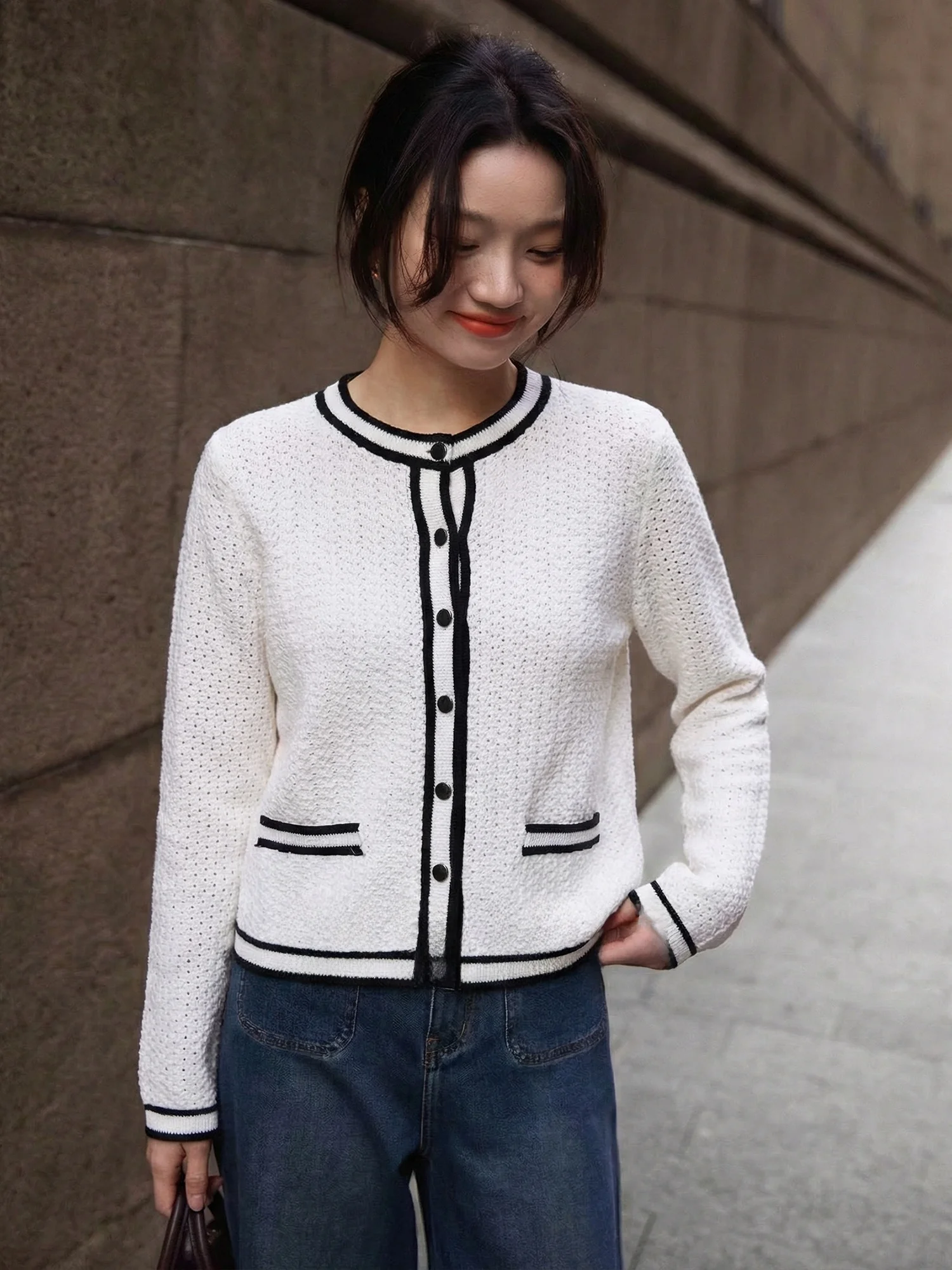 

Chivirin Australian Fine Wool Knitted Cardigan Women's Spring Faion round Ne Sweater Jaet Lightweight Luxury Sle Long...