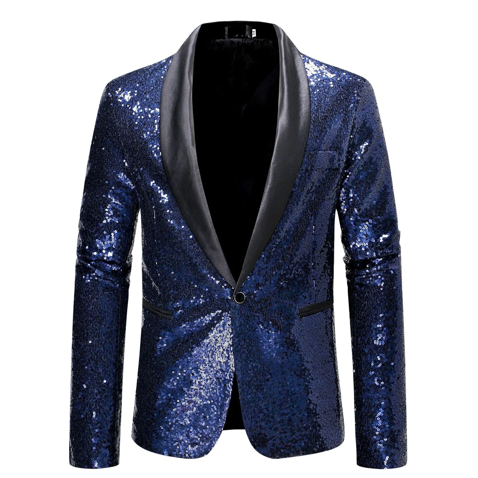 Costume formel à manches longues imbibé de paillettes pour hommes, blazer à simple boutonnage, vestes de performance, vêtements d'extérieur pour hommes, fête en boîte de nuit, revers