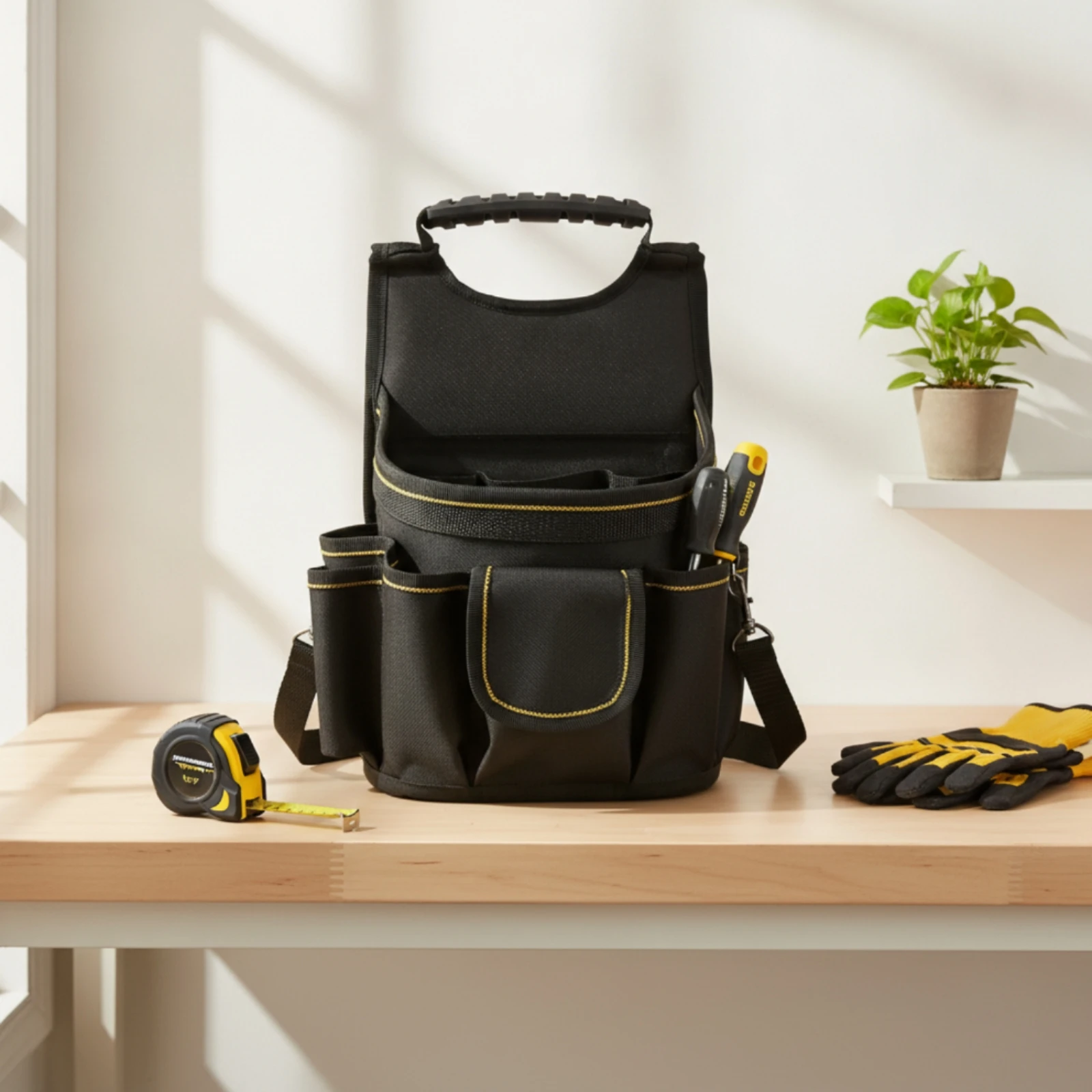 Tool Waist Bag Rugged Tool Bag with Handle Utility Organizer Tear-Resistant Portable for Carpenters, Construction Sites