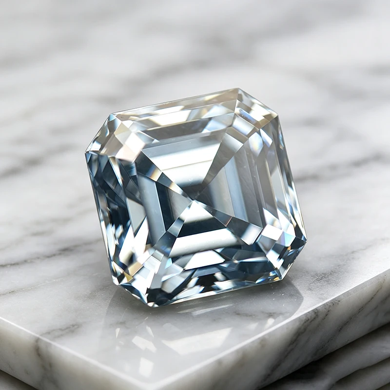 Moissanit-Stein in Asscher-Form, graue Farbe, Edelstein für die Herstellung von DIY-Ringen, Halsketten und Ohrringen, besteht den Diamanttest mit Zertifikat. – Detail 3