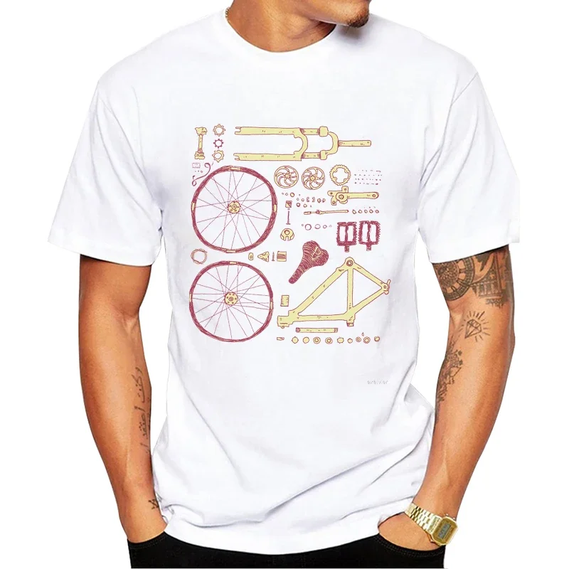 TEEHUB Hipster Bicycle Parts Printed Men T-Shirt Short Sve Fashion Bike Tshirts Street t shirts Cool Essential Tee